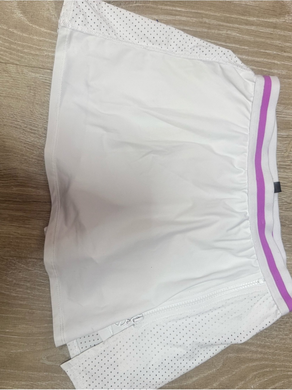 Trina Turk White Athletic Skort with Purple Stripe Waistband